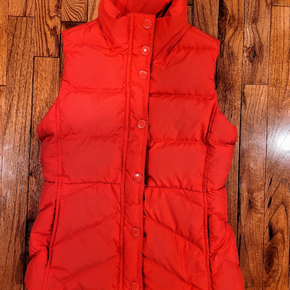 J.Crew Red Down Puffer Vest - Double Zip w/Snap Button closure - Size XS